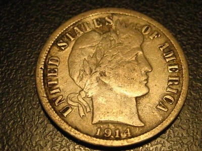 1914-P 90% Silver Barber Dime Fine