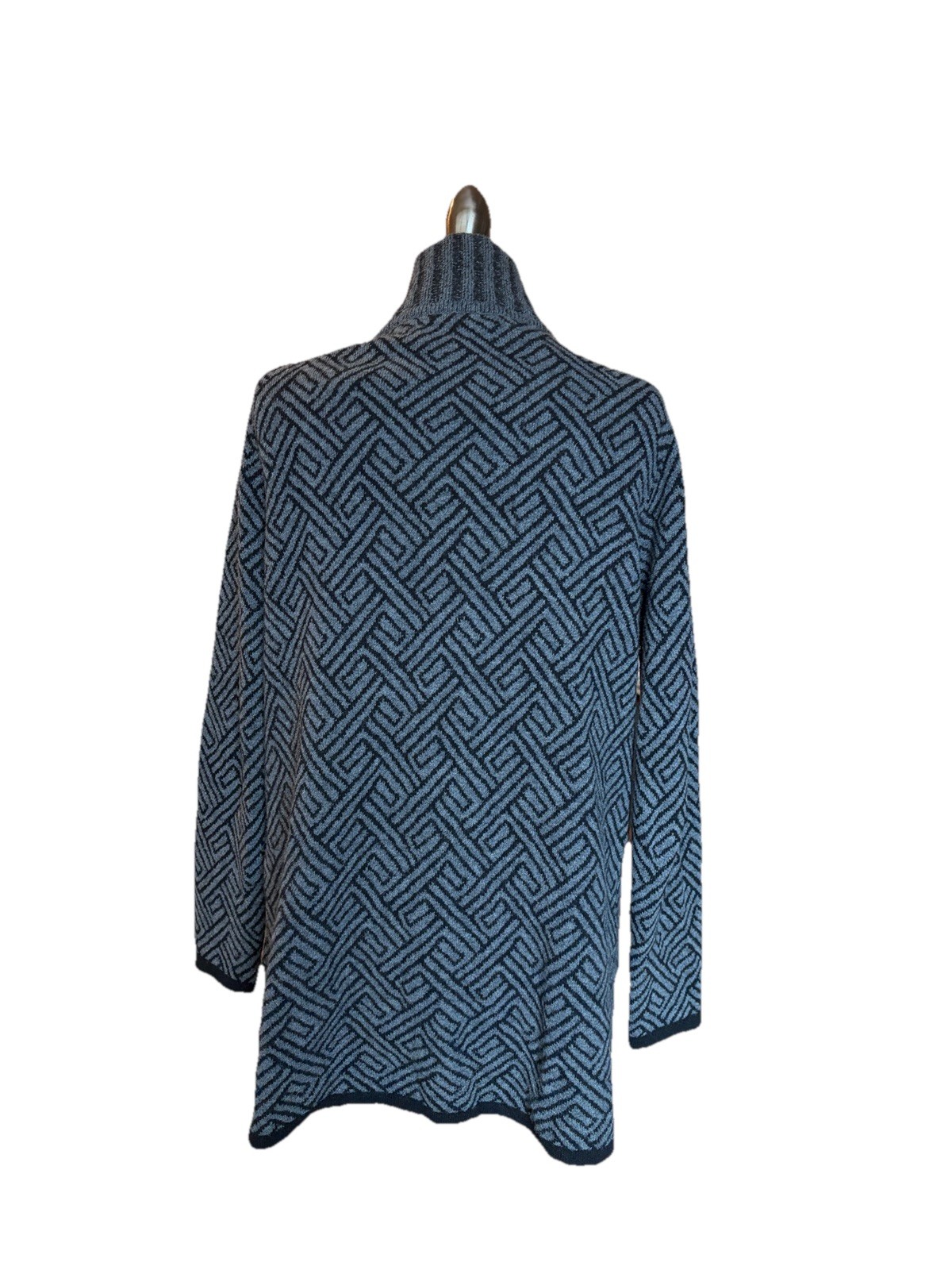 Wool Blend Long Line Geometric Patterned Open Fro… - image 2