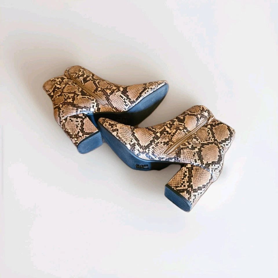 Botines de mujer imitación piel de serpiente marrón/crema tacón bloque - My Delicious talla 9 Foto 3 de 4