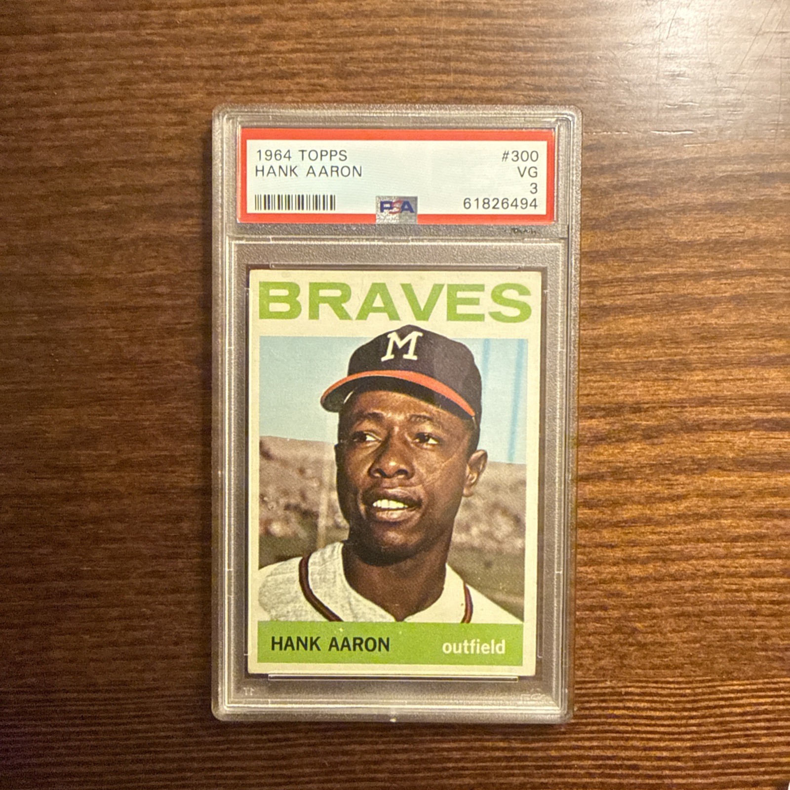 1964 Topps Hank Aaron #300 PSA 3 VG HOF Braves Vintage Baseball Card view 1