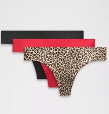 LULULEMON INVISIWEAR MID-RISE THONG UNDERWEAR 3 PACK BLACK/RED/TRUE LEOPARD NWT