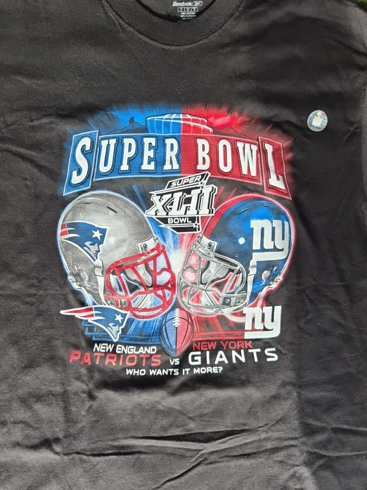 Camiseta Super Bowl XLII 2008 Giants Vs Patriots De Colección Reebok Talla Grande Foto 2 de 4