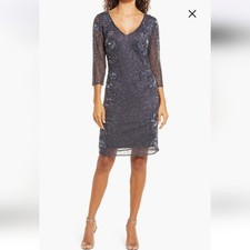 Pisarro Nights Beaded V-Neck Cocktail Dress