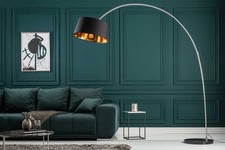 Design Bogenlampe FORA 215cm schwarz gold Stehlampe mit Marmorfuß