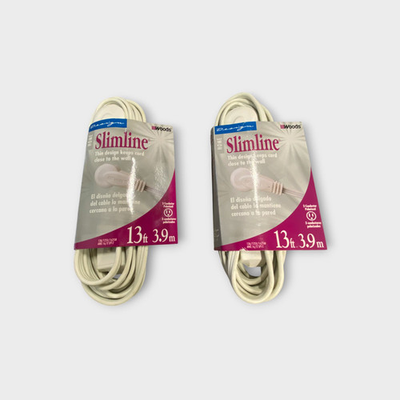 #ad Slimline White Flat Plug Extension Cord 13ft 2 Pack New Old Stock $14.99