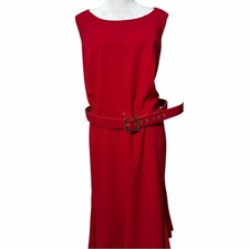 Calvin Klein Red Belted Fit & Flare Dress Sleeveless Scuba Crepe 16W Plus