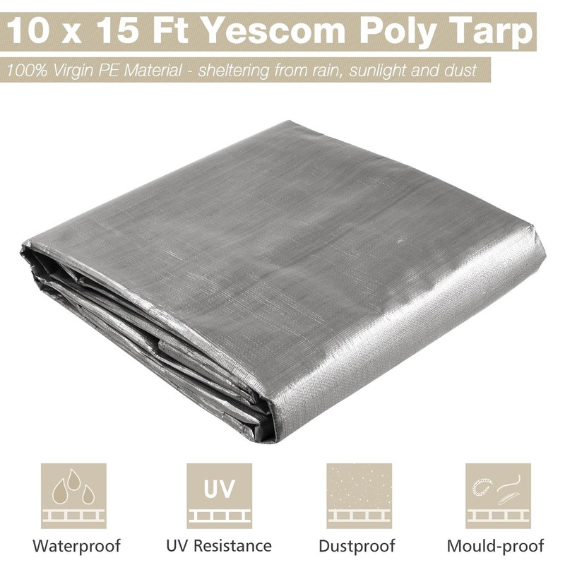 Yescom 10x15FT 10-Mil Plastic Tarp Waterproof Heavy Duty Eyelets Furniture Cover
