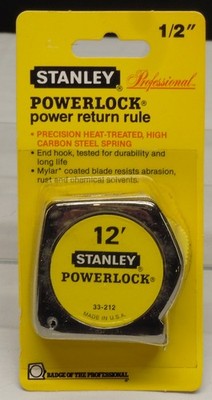Vintage Stanley Powerlock 12' Power Return Tape Measure 33-212 1991