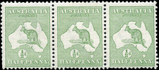 Australia Scott #1 Watermark 8 2MNH 1MH F+ Strip of 3 Stamps