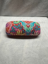 Eye Glasses Case Pink Blue Floral Fabric Vera Bradley Hard Clam Shell Good Used