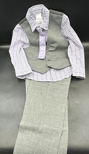 Van Heusen Suit Toddler Boys 3T Gray 4 Piece Set Pants Shirt Vest Tie - Picture 2 of 12