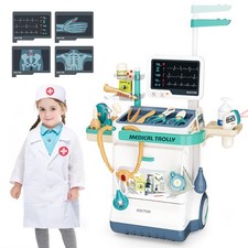 Doctor Kit for Kids 28 Accessories Pretend Medical Station Set Mobile Cart with