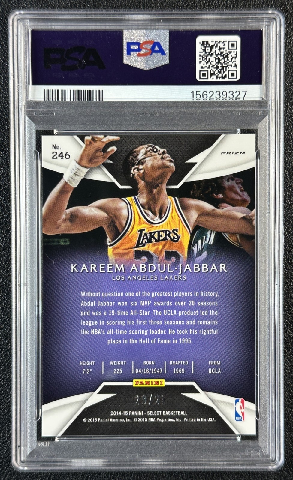 KAREEM ABDUL-JABBAR PSA 10 2014-15 PANINI SELECT #246 TIE-DYE PRIZM 23/25 view 2