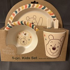 Disney Winnie The Pooh 5 Piece Kids Dish Set Bamboo Fiber New