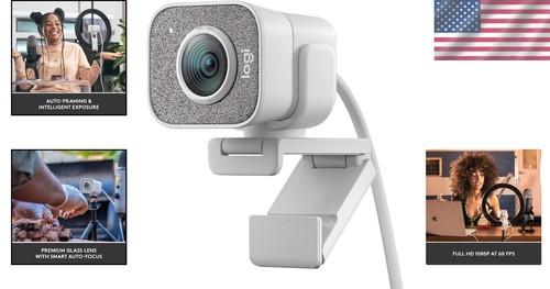 Webcam Auto-Framing 1080p pour un streaming fluide et la création de contenu - Blanc - Photo 2/12