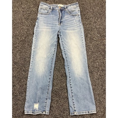 Risen Jeans Light Wash High Rise Straight Leg Distressed Denim RDP5301 11/30