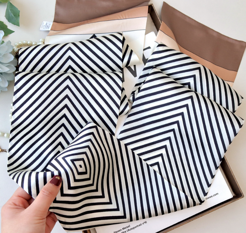 100% Silk Mulberry Shawl 150X16cm Neckerchief stripe Print Bandanna Scarf new - Picture 2 of 8