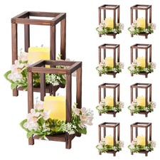 VEVOR 10 Set Wooden Lantern with LED Candles and Champagne Flower Wreath Brown