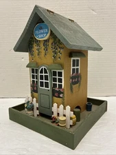 Display Only*Vintage Wooden Wood Bird House/Building Store "Flowers Shop"
