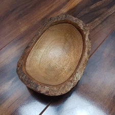World buyers small Wooden Bowl natural wood bark oval hand carved, jewelry, etc