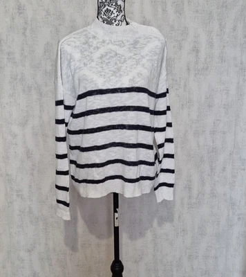 Pull blanc a rayure marine hartford col montant boutonnée taille 2 / 38 / M - Photo 1/4