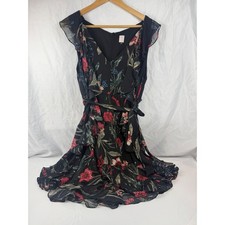 Musette Black Floral Mini Dress Metallic Ruffle Tiered Boho Fairy Dress M