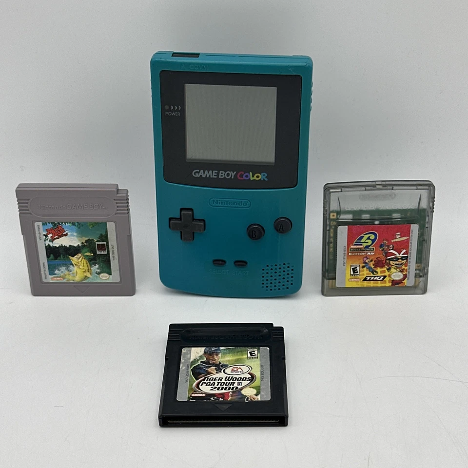 Paquete de Consola Nintendo Game Boy Color Verde Azulado (Azul) Original + 3 Juegos PROBADOS Foto 3 de 4
