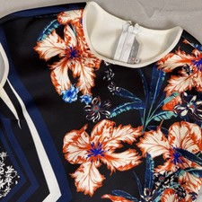 Clover Canyon Floral Print Dress Medium Black Blue Orange Geometric Pattern