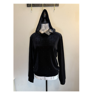 Lysse Black Velvet Studded Pullover Hoodie Crew Neck Long Sleeve Women s Size S