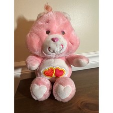Vintage Care Bears Love-a-Lot Bear Pink Plush 13 Inch Double Heart 1980s Retro