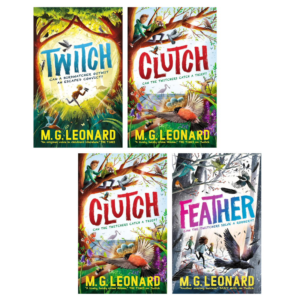 The Twitchers 4 Book Set by M. G. Leonard: Twitch, Spark, Clutch & Feather