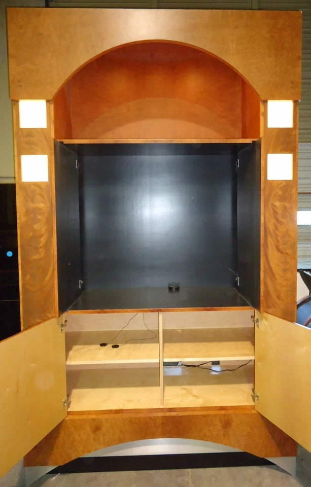 Large Art Deco Entertainment Center w/ Burlwood Veneer & Frosted Glass Panels - Image 4 of 4