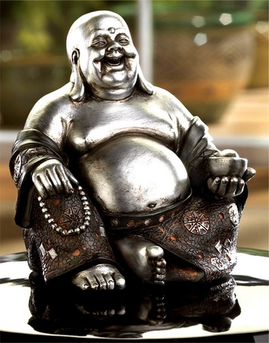 HAPPY SITTING BUDDHA STATUE SCULPTURE HAPPY HOME DECOR *Silver & Black* NIB - Picture 11 of 12