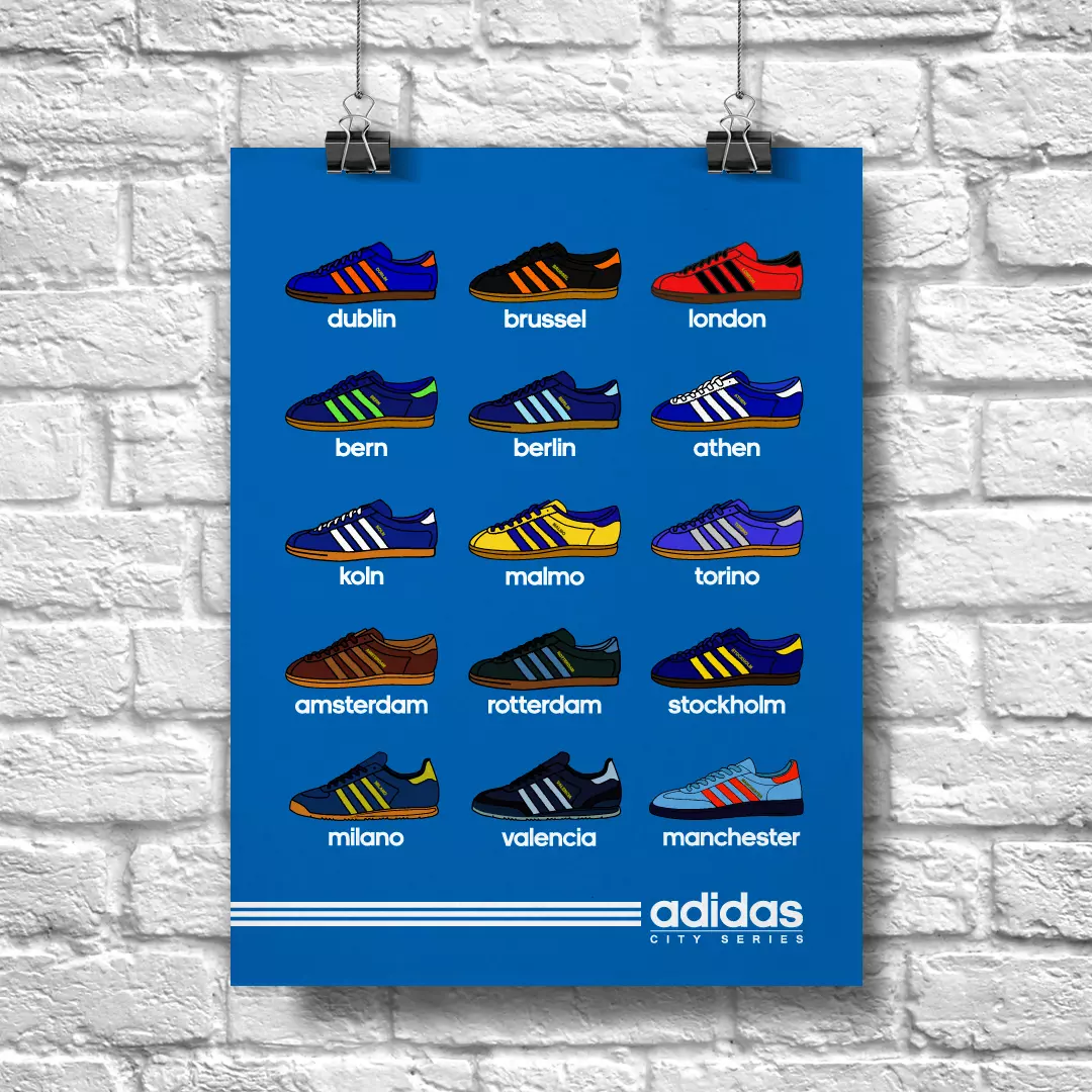 Psiquiatría Inconveniencia Industrial adidas CITY SERIES Print A3 - London Dublin Malmo Athen Berlin Manchester  Poster | eBay