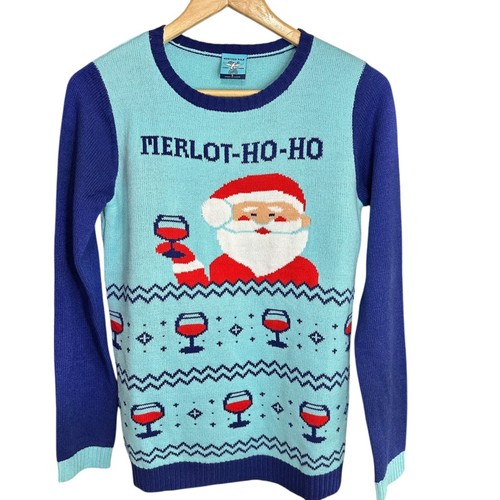 NWT Northern Pole Ugly Christmas Sweater "Merlot-Ho-Ho" Santa With Wine Glass SM