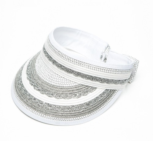Ladies Summer Braid Straw Visor Choice of colours Silver/Pink/Sequin - Picture 4 of 7