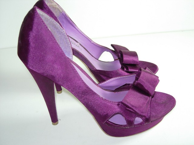 Fashion Woman Bowknot Peep Toe Purple Pumps