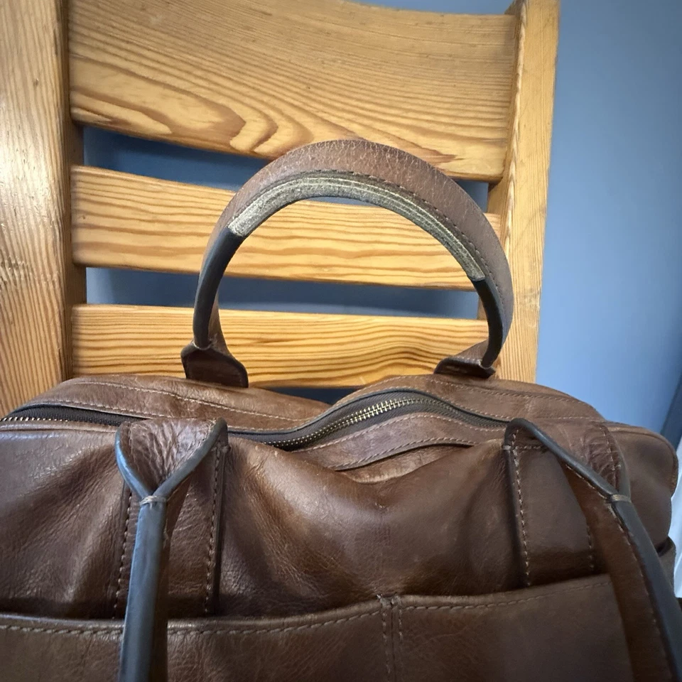 Fossil Tan Brown Leather Messenger Work Travel Bag - Image 3 of 4