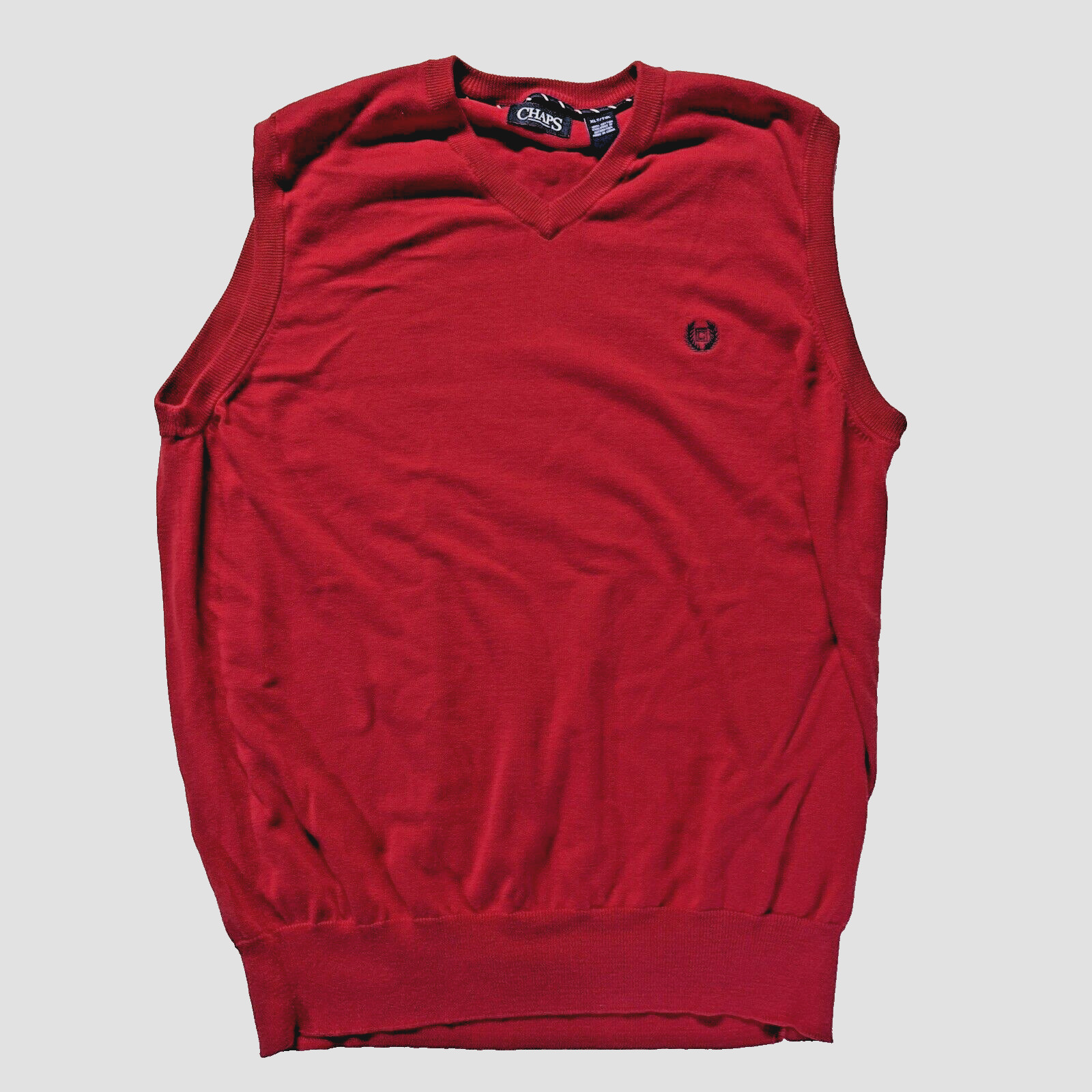 Chaps Ralph Lauren, Chaps Mens Red V-Neck Sweater Vest Size XLT Cotton 1990s Christmas Holiday