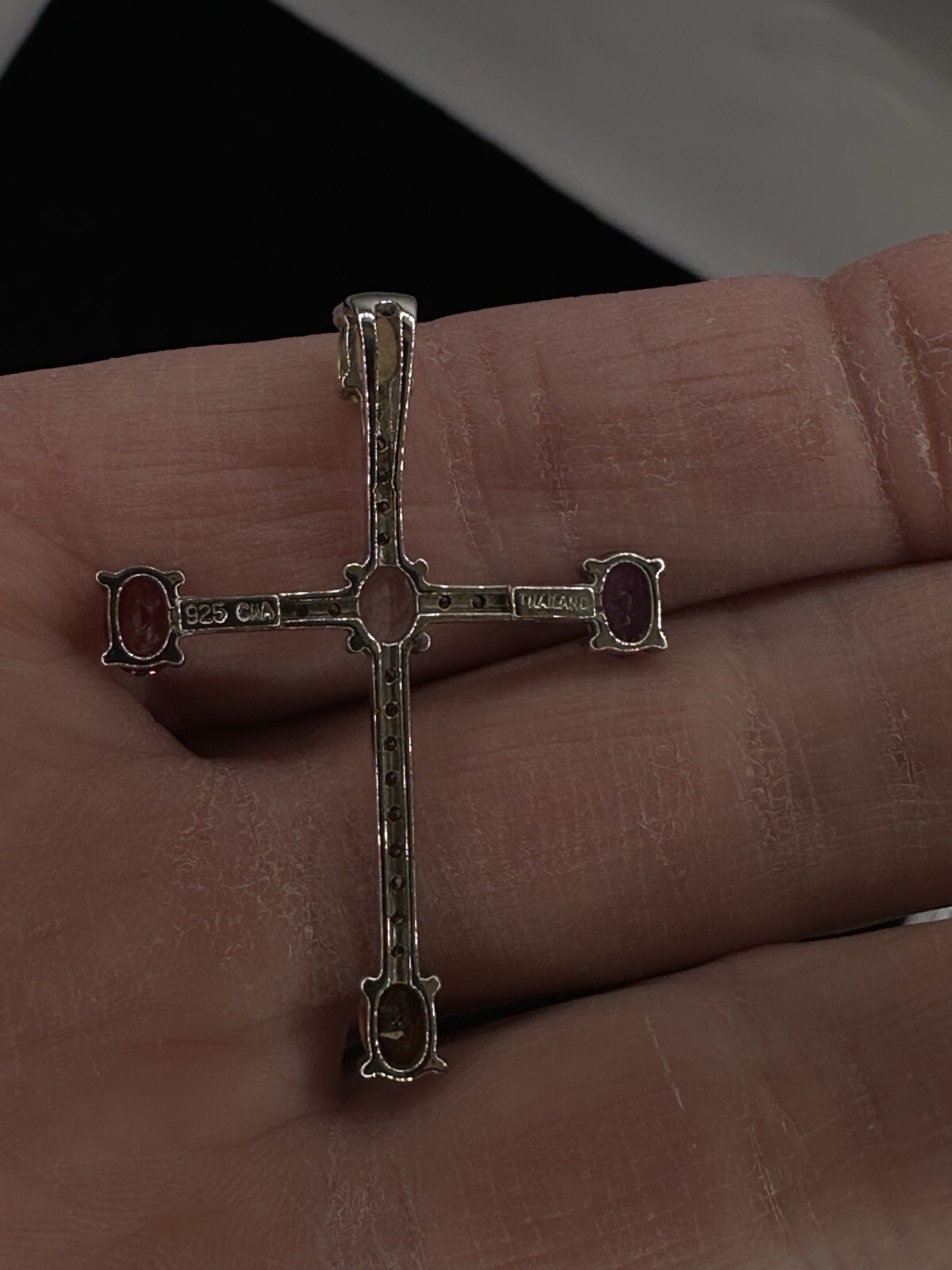 Sterling Silver Cross With Multi Colored Stones - image 6