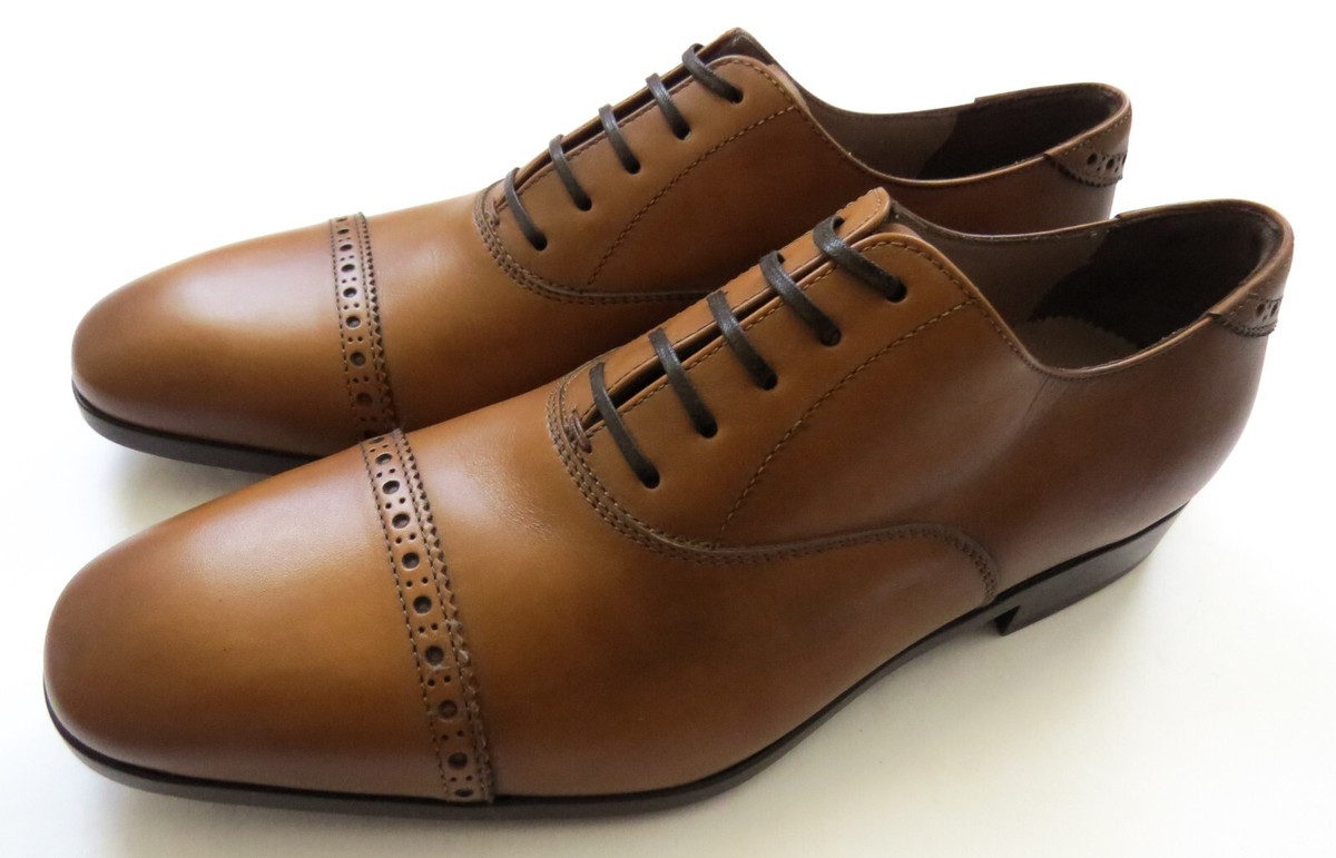 $895 SALVATORE FERRAGAMO Brown Leather Brogue Oxford Shoes 
