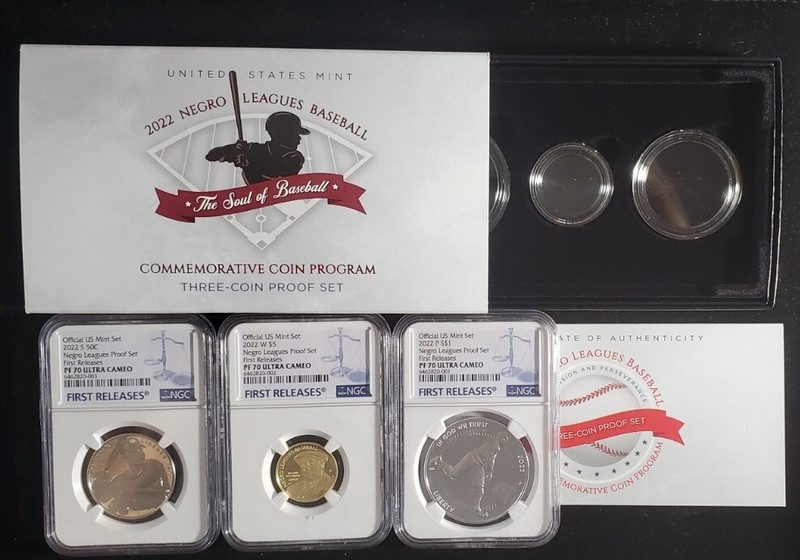 U.S. Mint - 2022 Negro Leagues Baseball Three-Coin Proof Set (22CP) PF 70 UC