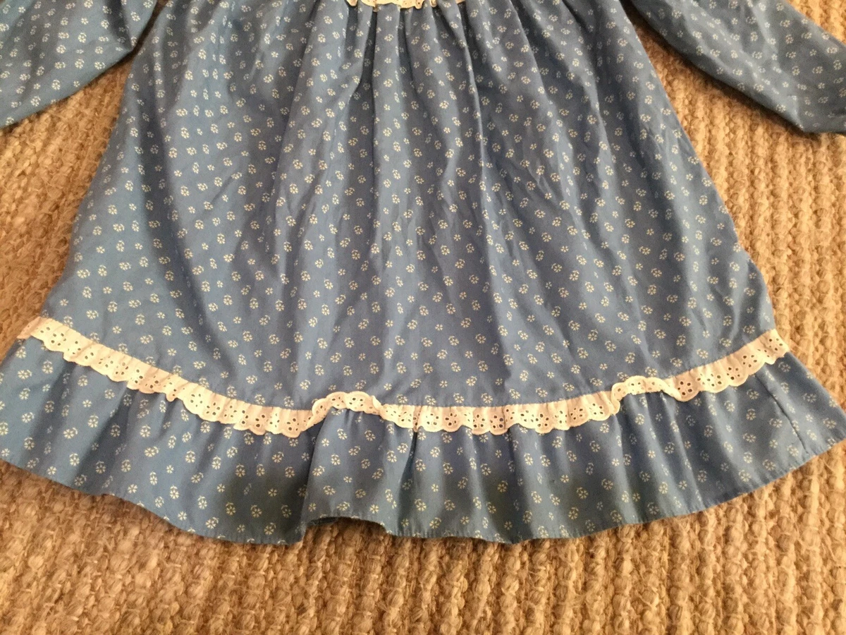 STYLED BY ROSEMARY blue White Flowers Long Sleeve Dress Lace Trim Size 3