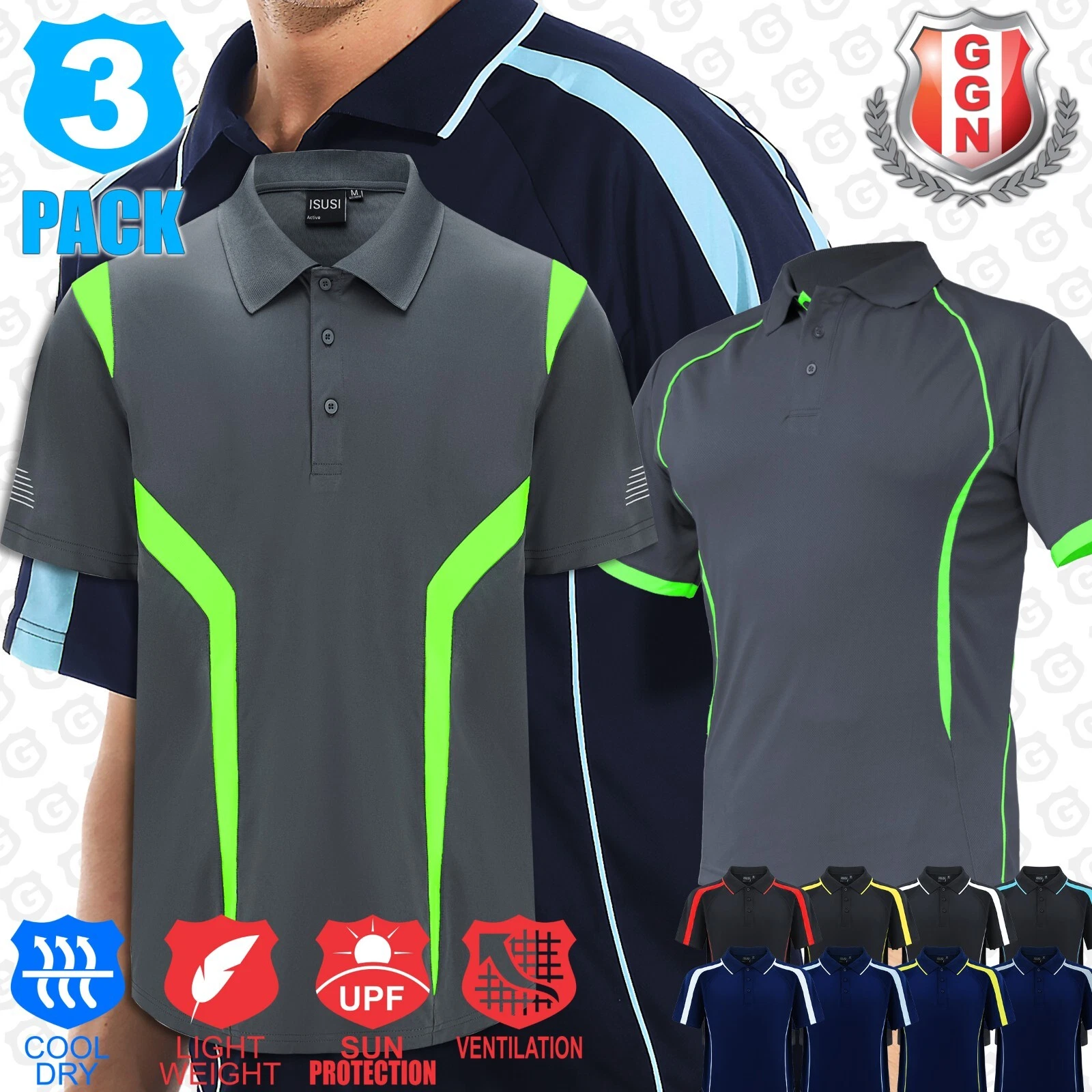 3x Work Polo Shirts Contrast Panels WORK CLUB TEAM TRADIES OFFICE UNIFORM