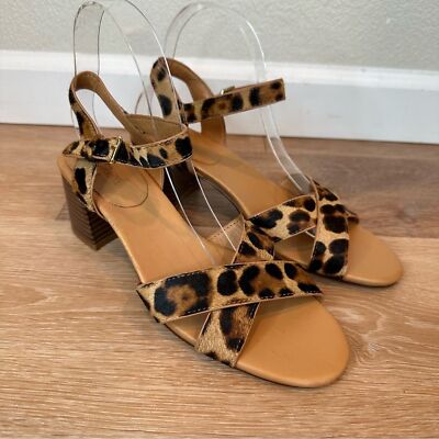 Crew Leopard Calf Hair Strap Chunky Heeled Sandals