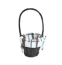 Vtg Woven Wicker Basket Lined Rattan Floral Display Utensil Caddy Long Handle