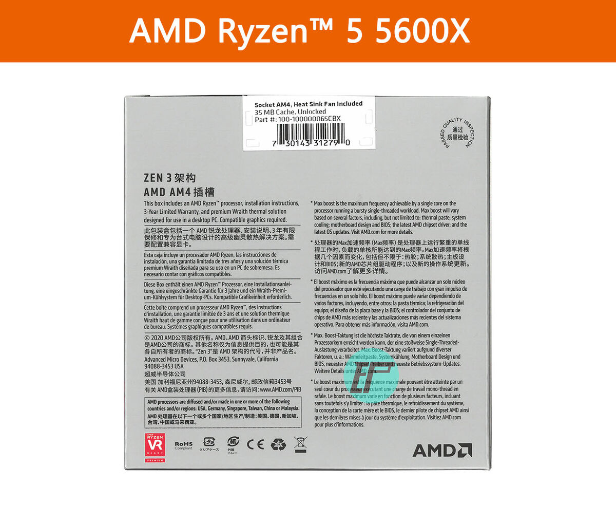 AMD Ryzen 5 5600X 6-Core 12-Thread Processor Chinese Box ready