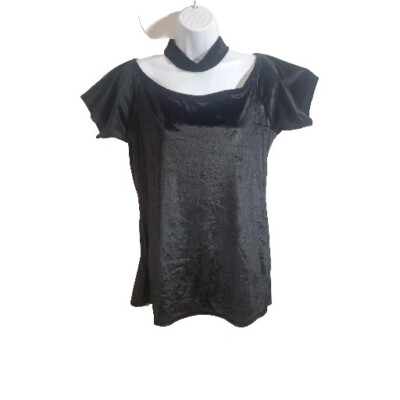 Rouge Collection 3X Velour Choker Slingback Short Sleeve Zips Stretch Formal Top