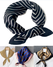 100 Silk 20 26" square Scarf Women neckerchief Wrap striped white black MY2