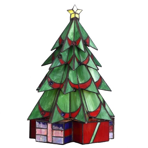 Bieye L10678 Albero di Natale in Pino Stile Tiffany Vetro Colorato Accento Tavolo Lam... - Foto 2 di 9